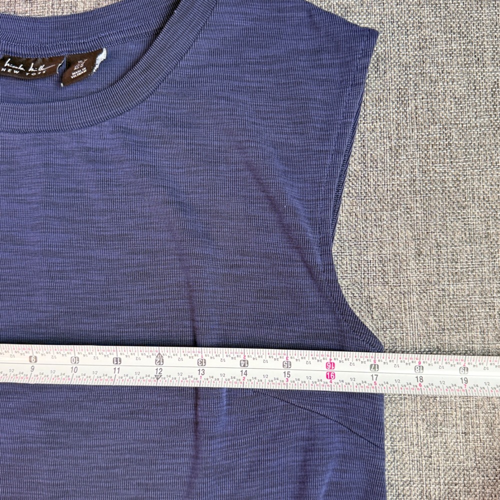 Nicole Miller Dress Women Blue Sleeveless Slub Knit Maxi Crew Neck | M - Picture 4 of 6